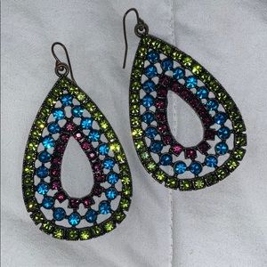 Costume rhinestone earrings - peacock colors!
